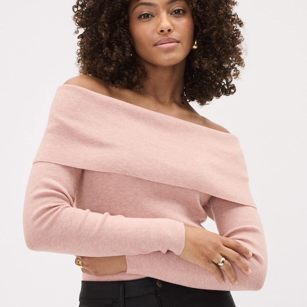 New RW&Co. Light Pink Off the Shoulder Sweater, Size Large